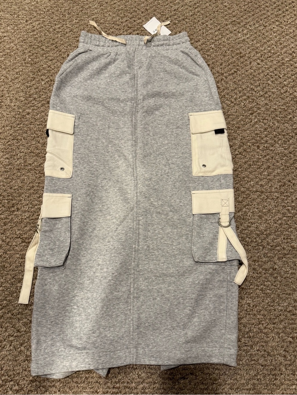 FOREVER 21 Grey Cargo Pocket Midi Skirt with Cream Accents NWT